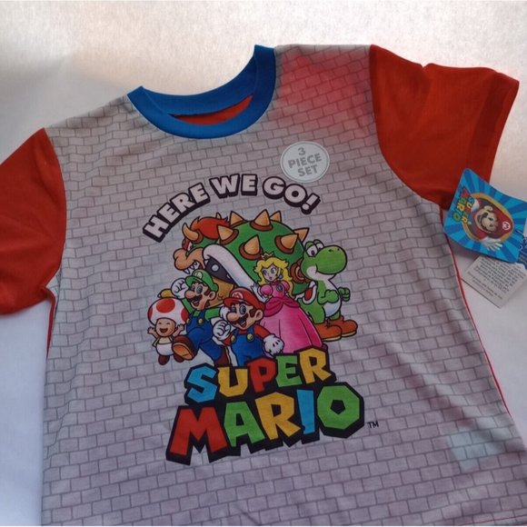Super Mario and Characters 'Here We Go' Boy's (3-Piece Pajama Set) Bright blue - Picture 4 of 12
